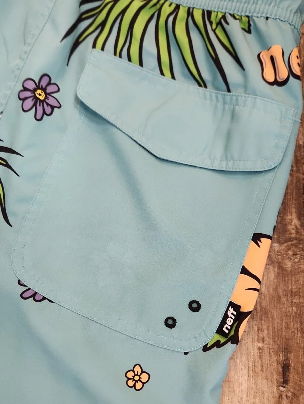 Neff Aqua Floral Swim Shorts with Pink & Purple Blooms